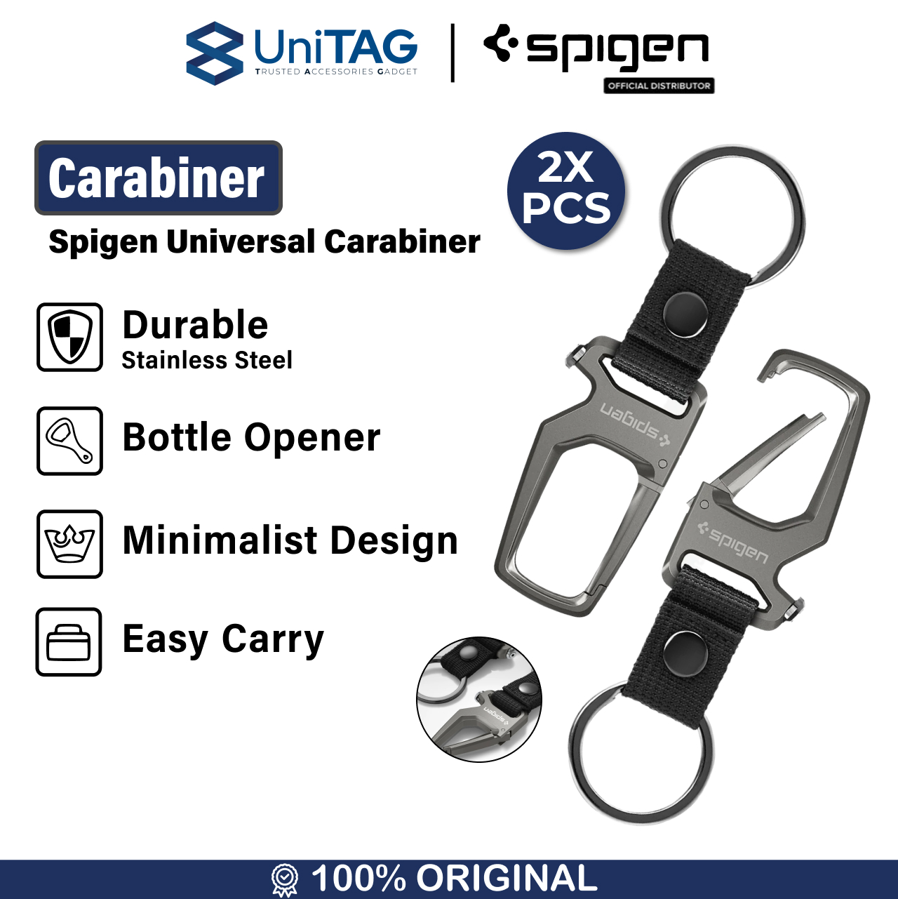 Spigen Carabiner 2 Pack with KeyRing - Gunmetal AHP04505