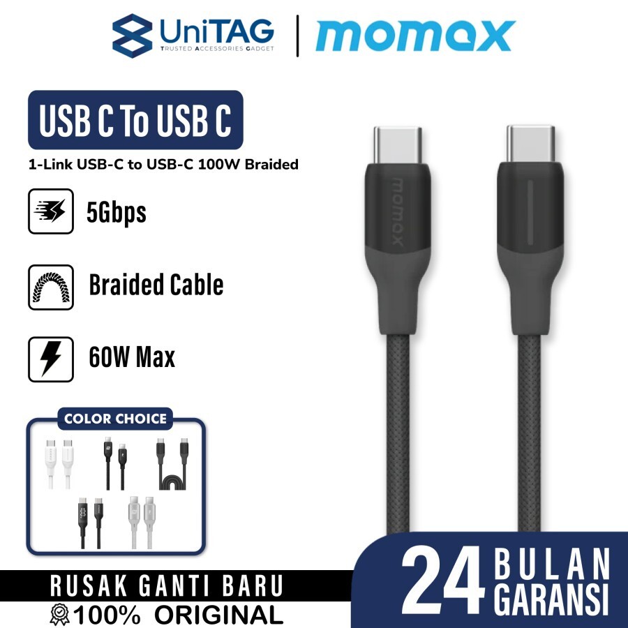 Kabel Charger USB Type C Momax Nylon 100W 5A PD QC Data Fast Charging