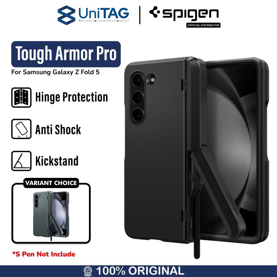 Spigen Galaxy Z Fold 5 Case Stand with Pen Slot Tough Armor Pro P - Black ACS06214