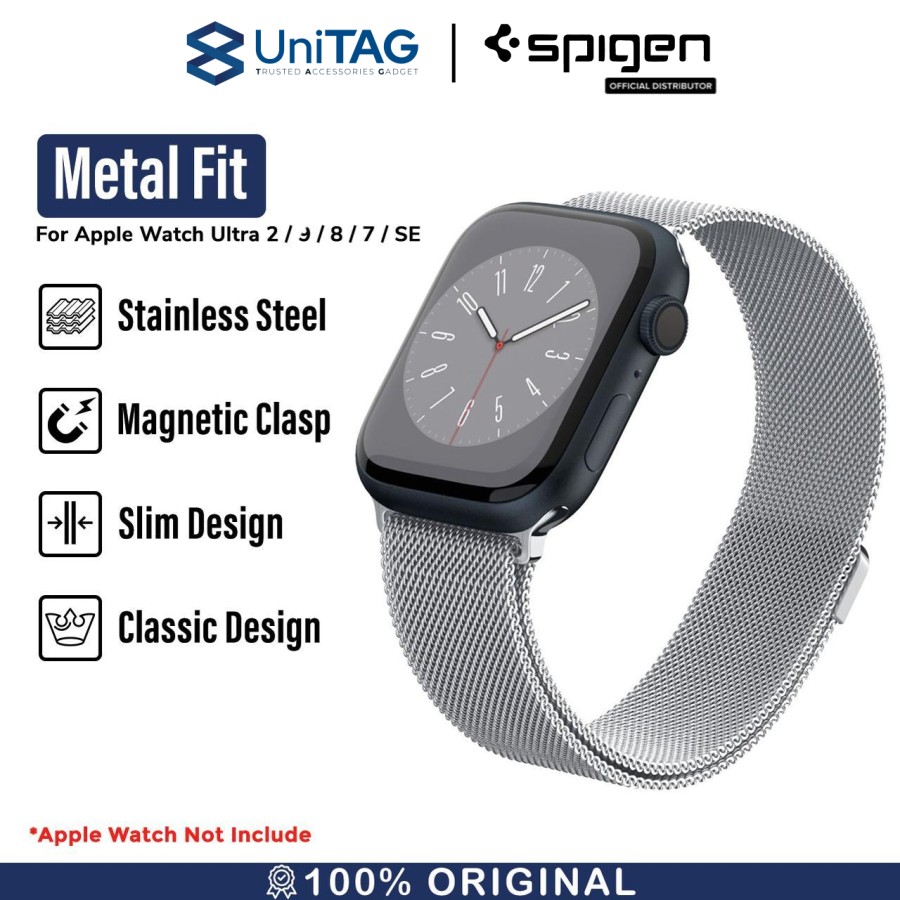 Spigen Apple Watch 49mm / 46mm / 45mm / 44mm / 42mm (Series 3 / 2 / 1) Strap Watch Metal Fit - Silver AMP06841