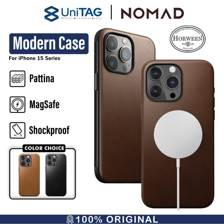 Nomad iPhone 15 Pro Case Magsafe Modern Horween Leather Case - Rustic Brown NM01616085