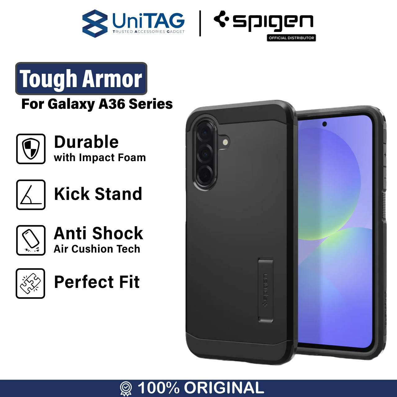 Spigen Galaxy A36 5G Case Stand Tough Armor - Black ACS09166