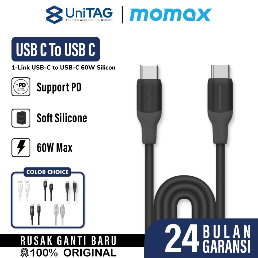 Cable Data Type C to C Silicon Momax 1-Link Flow PD 60W Fast Charging