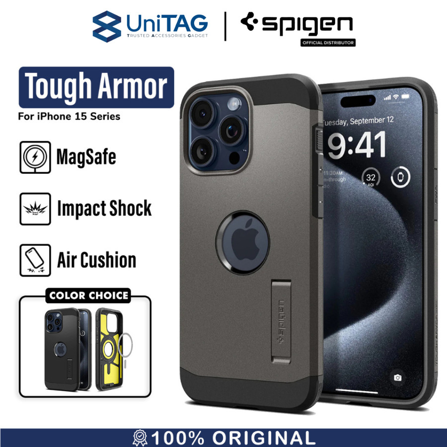 Spigen iPhone 15 Pro Max Case Magsafe + Stand Tough Armor MagFit - Gunmetal ACS06593