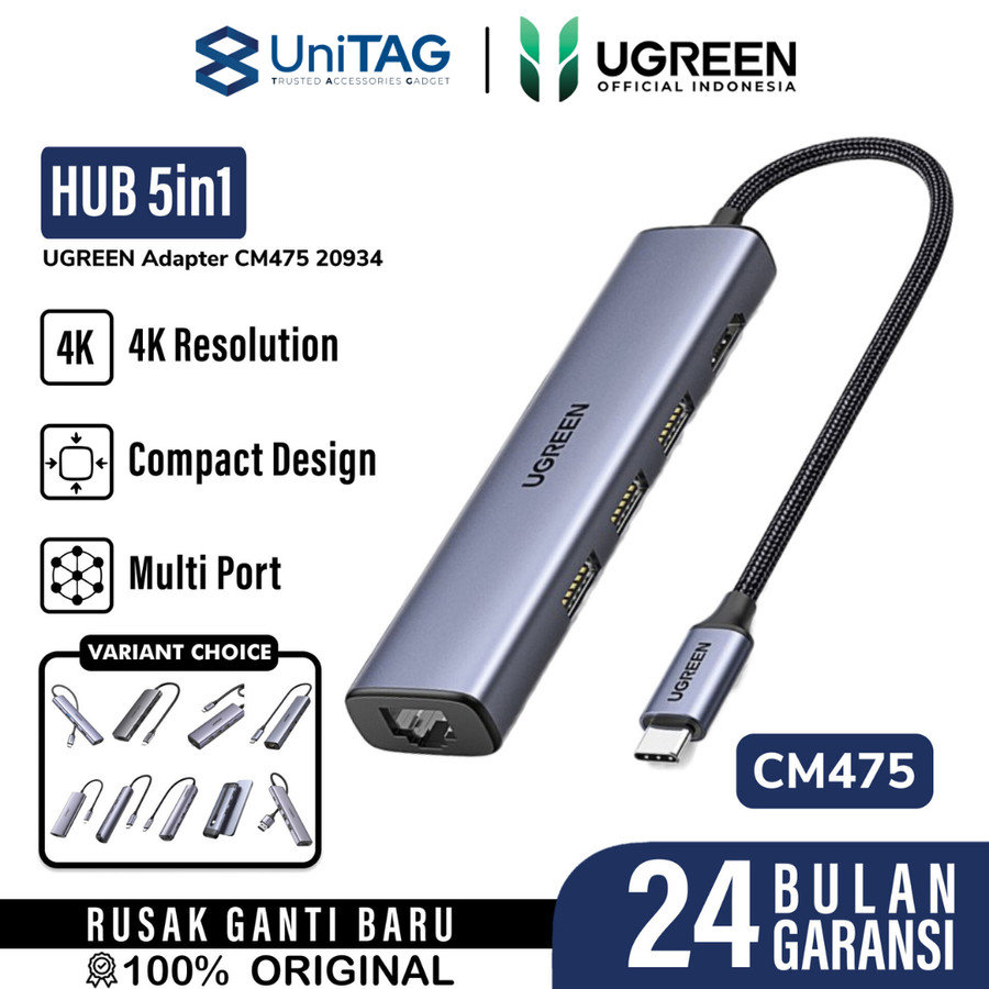 UGREEN Hub 5 in 1 USB C to 3A 1C 1RJ45 - CM475 20932