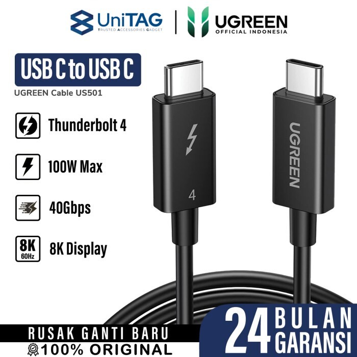 UGREEN Kabel Charger USB C - USB C 5A 100W Thunderbolt 4 0.8m - Black US501 30389