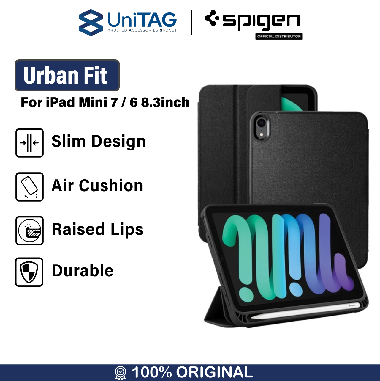 Case iPad Mini 7/6 8.3 2024 Spigen Urban Fit Stand Hardcase Flip Cover Anti Shock Crack Slim Casing