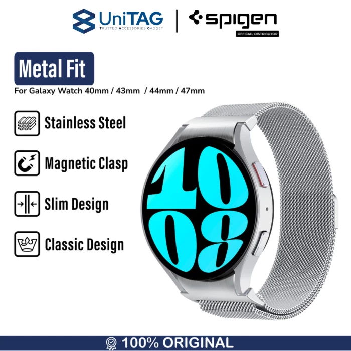 Spigen Galaxy Watch 40mm / 43mm / 44mm / 47mm Strap Metal Fit (20mm) - Silver AMP07901