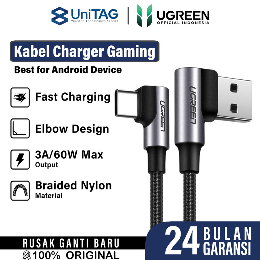 UGREEN Kabel Charger USB C - USB A 3A Gaming Braided Cable 1m - Black US176 20856