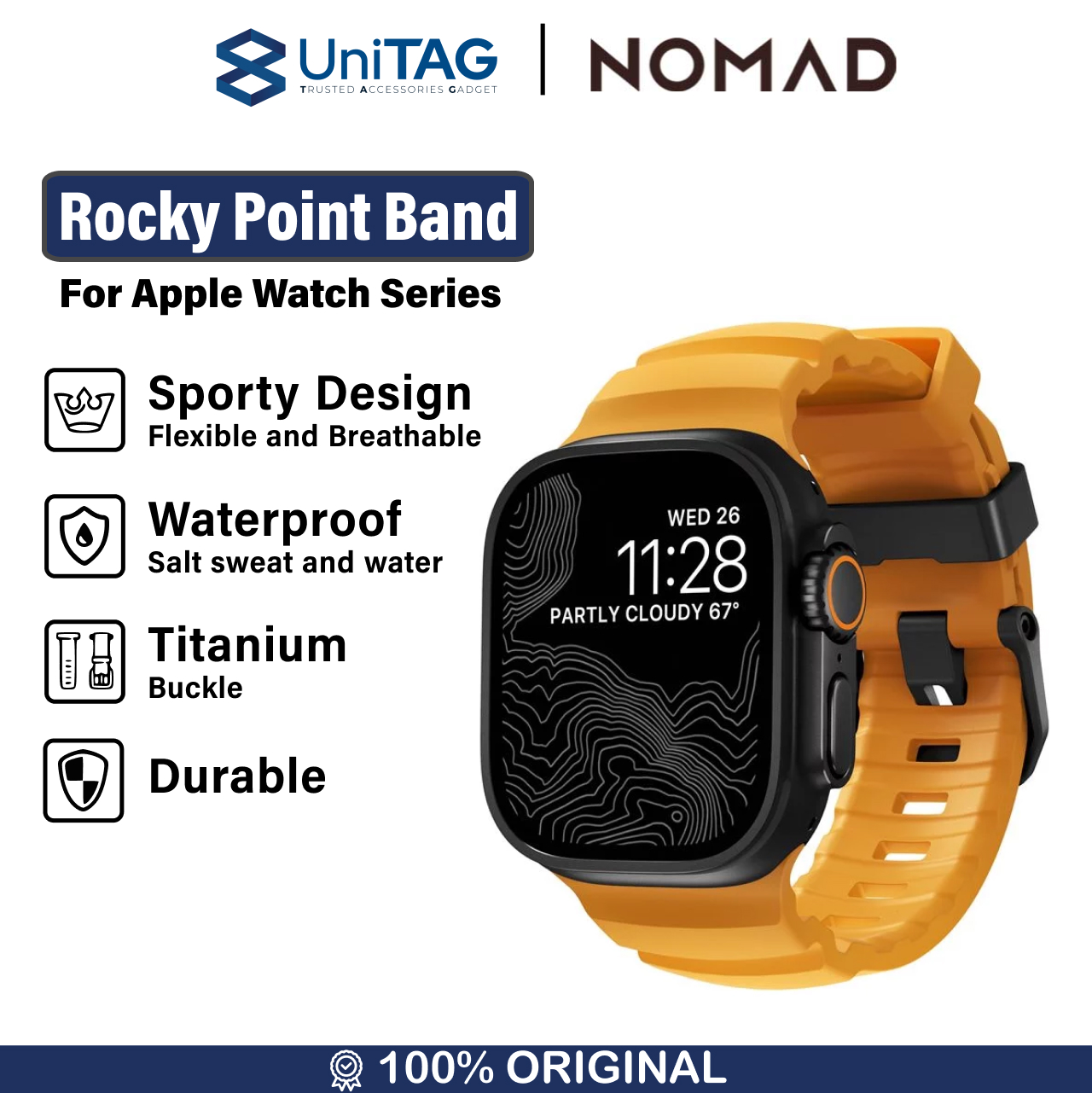 Nomad Apple Watch 49mm / 46mm / 45mm / 44mm / 42mm (Series 3 / 2 / 1) Strap Rocky Point Band - Sol Black Hardware NM014810858