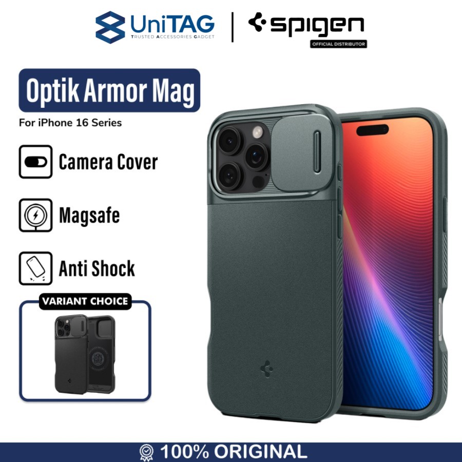 Spigen iPhone 16 Pro Max Case Magsafe Optik Armor MagFit - Abyss Green ACS08016