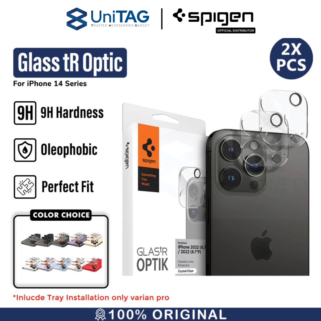 Spigen iPhone 14 / 14 Plus Camera Lens Protector Camera Ring with Tray 2 Pack GlastR EZ Fit Optik Pro - Starlight AGL05604