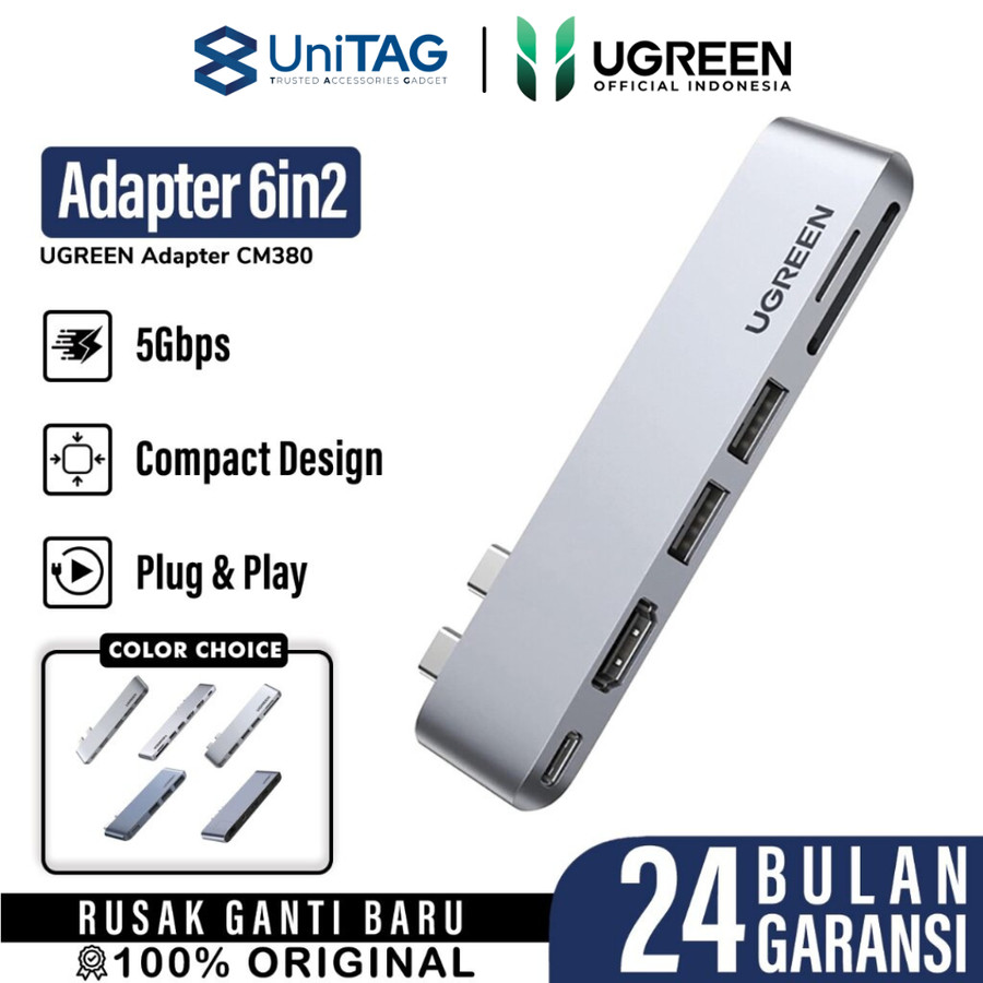 UGREEN Macbook Hub 6 in 2 Dual USB C to 2A 1C 1HDMI 1SD 1TF - Space Gray CM380 80856