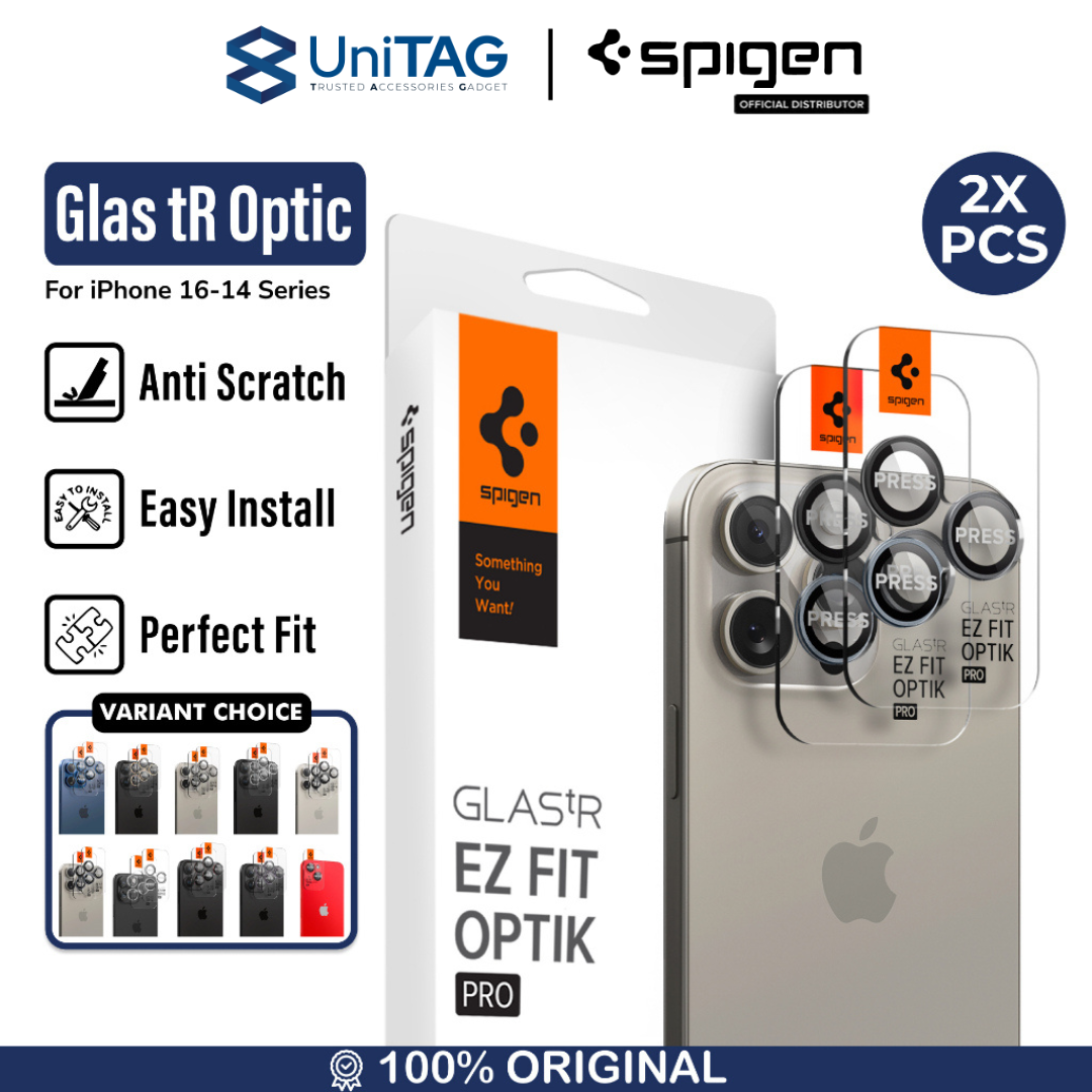 Spigen iPhone 15 / 15 Plus / 14 / 14 Plus Camera Lens Protector Camera Ring with Tray 2 Pack GlastR EZ Fit Optik Pro - Black AGL05213