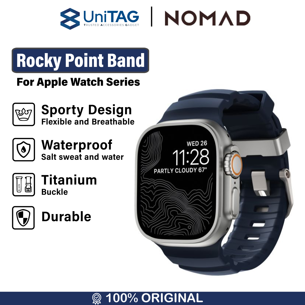 Nomad Apple Watch 49mm / 46mm / 45mm / 44mm / 42mm (Series 3 / 2 / 1) Strap Rocky Point Band - Atlantic Natural Hardware NM013589858