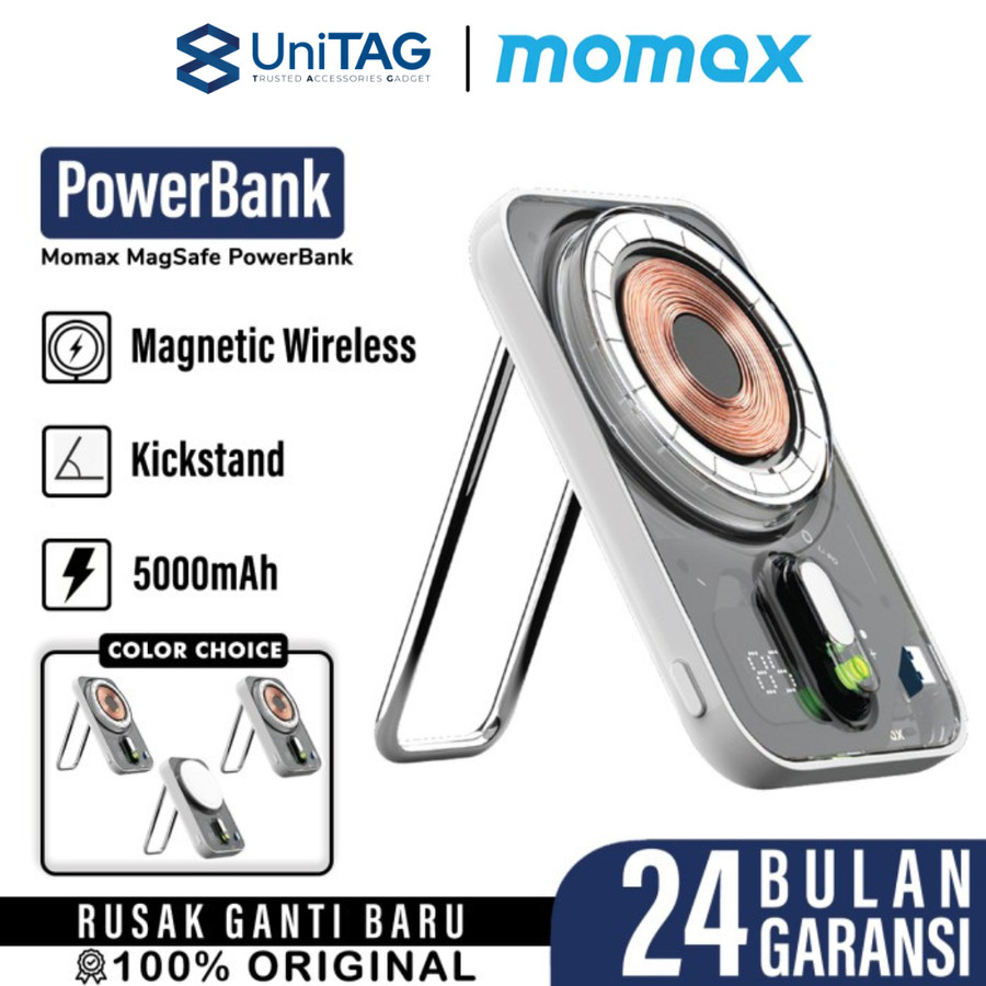 Momax Powerbank Magsafe Transparent Stand 5000mAh 1-Power Flow - Space Grey IP126W