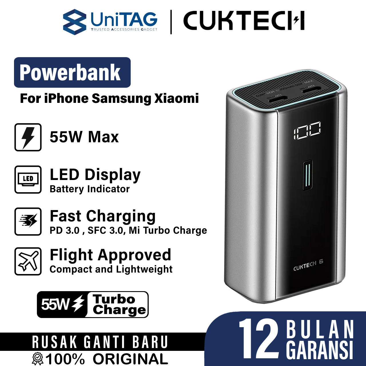 CUKTECH Powerbank Mini 6000mAh 55W 2C CUKTECH 6 - Gray CK-AC-PB060-GRY