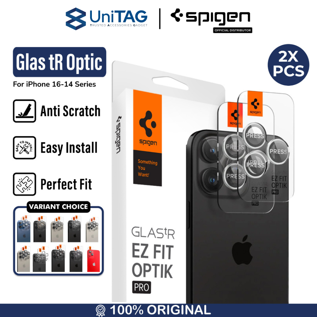 Spigen iPhone 14 Pro / 14 Pro Max Camera Lens Protector Camera Ring with Tray 2 Pack GlastR EZ Fit Optik Pro - Silver AGL05599