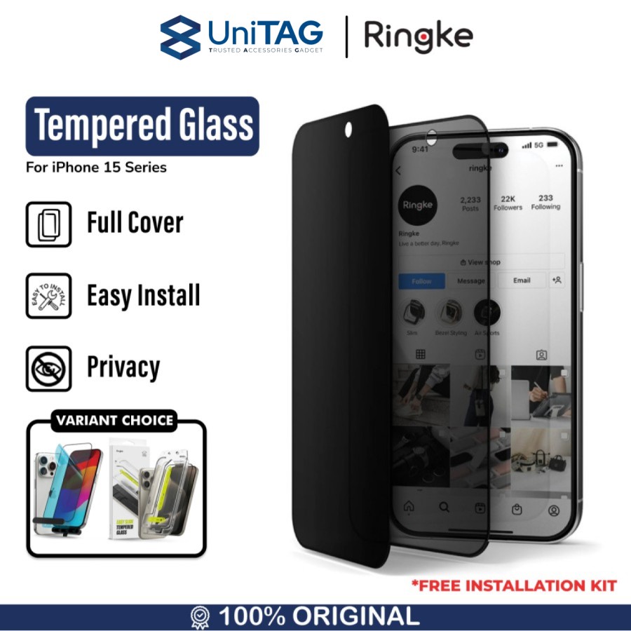 Ringke iPhone 15 Pro Max Privacy Tempered Glass - W Installation Jig G4as120
