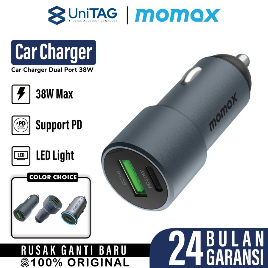 Momax Car Charger 38W 1A 1C Mini - Space Grey UC15E