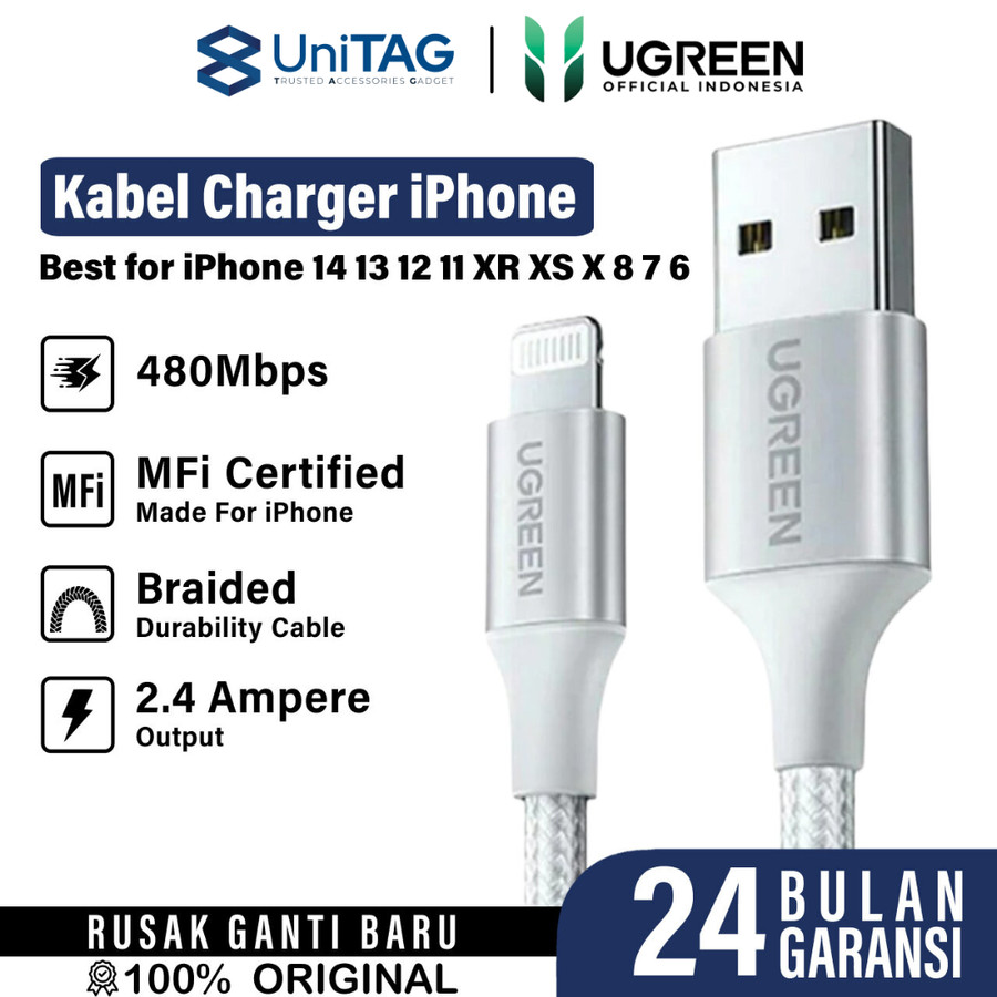 UGREEN Kabel Charger Lightning - USB A 2.4A Braided 1.5m - Silver US199 60162