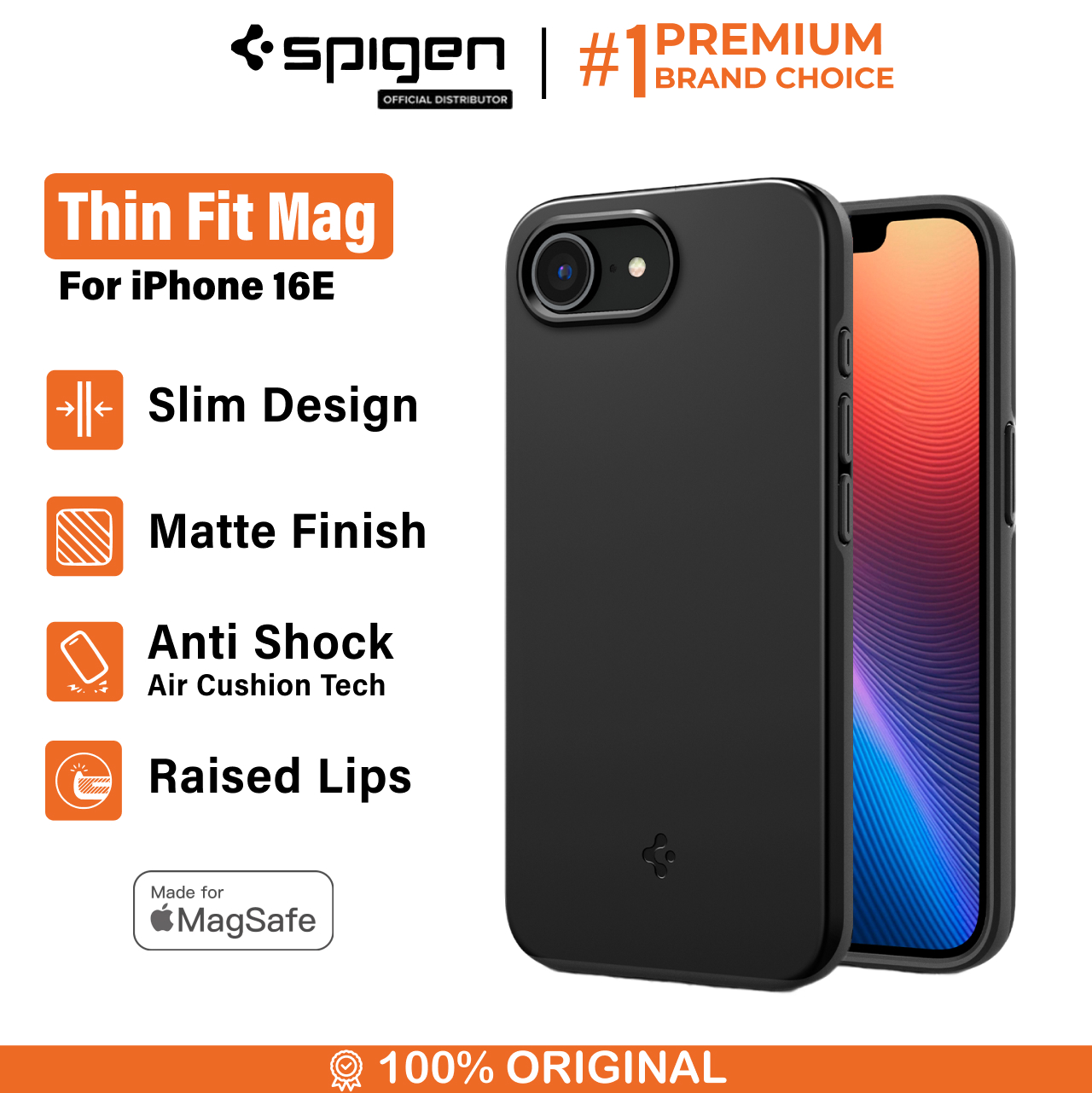 Spigen iPhone 16e Case Magsafe Thin Fit MagFit - Black ACS09135