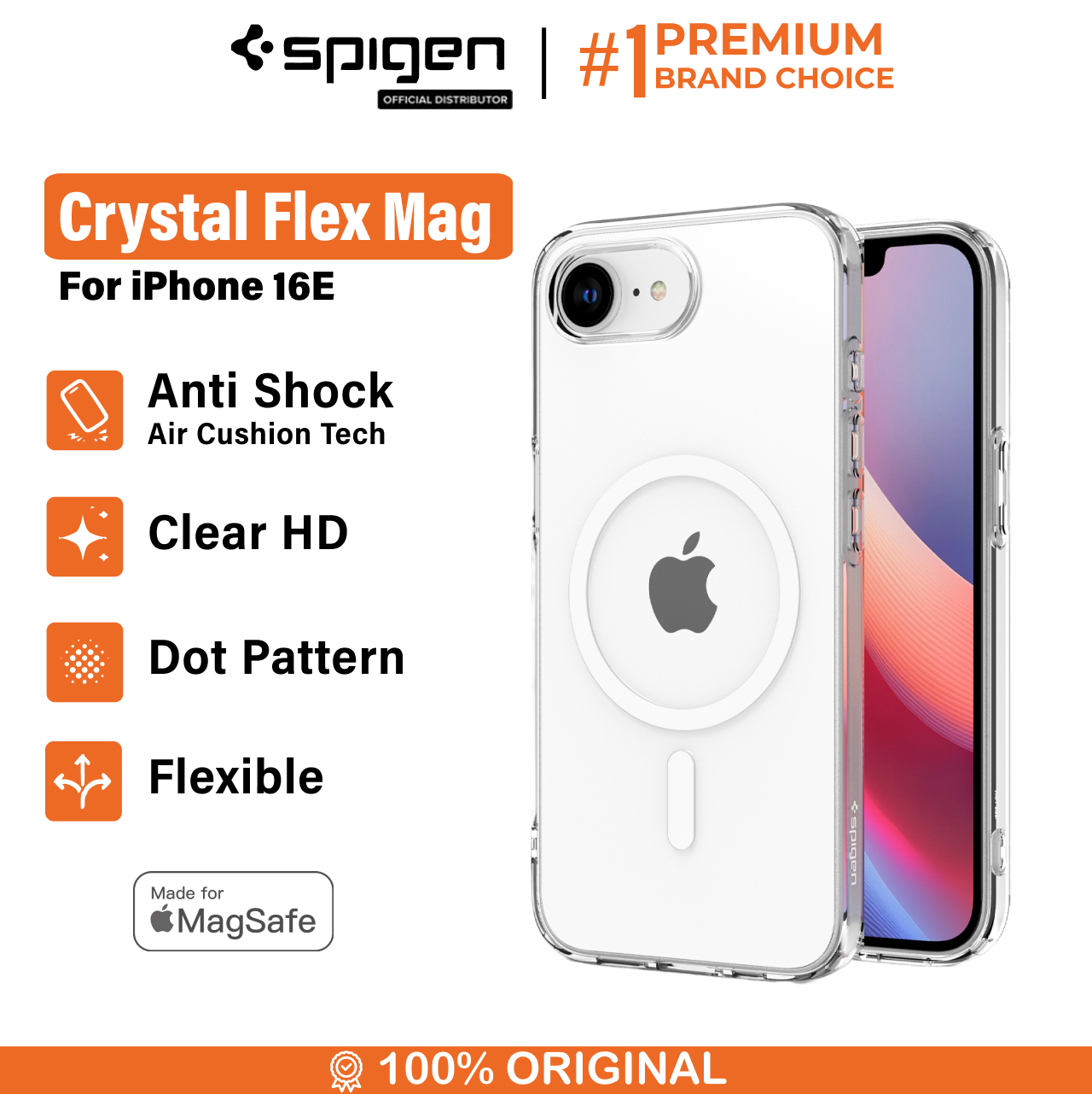 Spigen iPhone 16e Case Magsafe Crystal Flex MagFit - Clear White ACS09127 (Offline SKU)