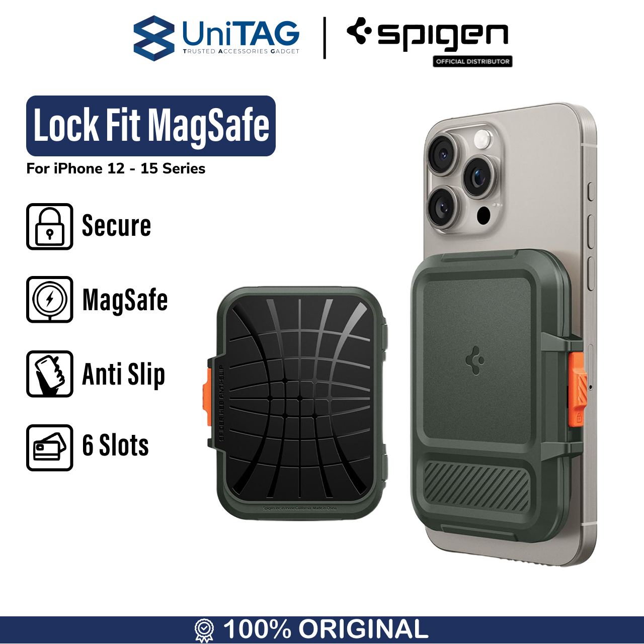 Spigen iPhone Lock Fit Wallet with Magsafe - Military Green AFA08528