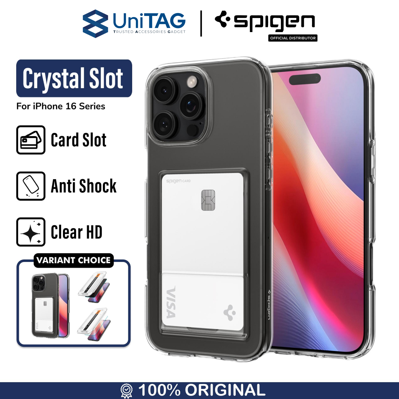 Spigen iPhone 16 Case Crystal Slot - Crystal Clear ACS08213