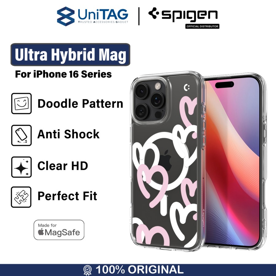 Spigen iPhone 16 Pro Case Magsafe Ultra Hybrid Hearts MagFit - White Pink ACS08277