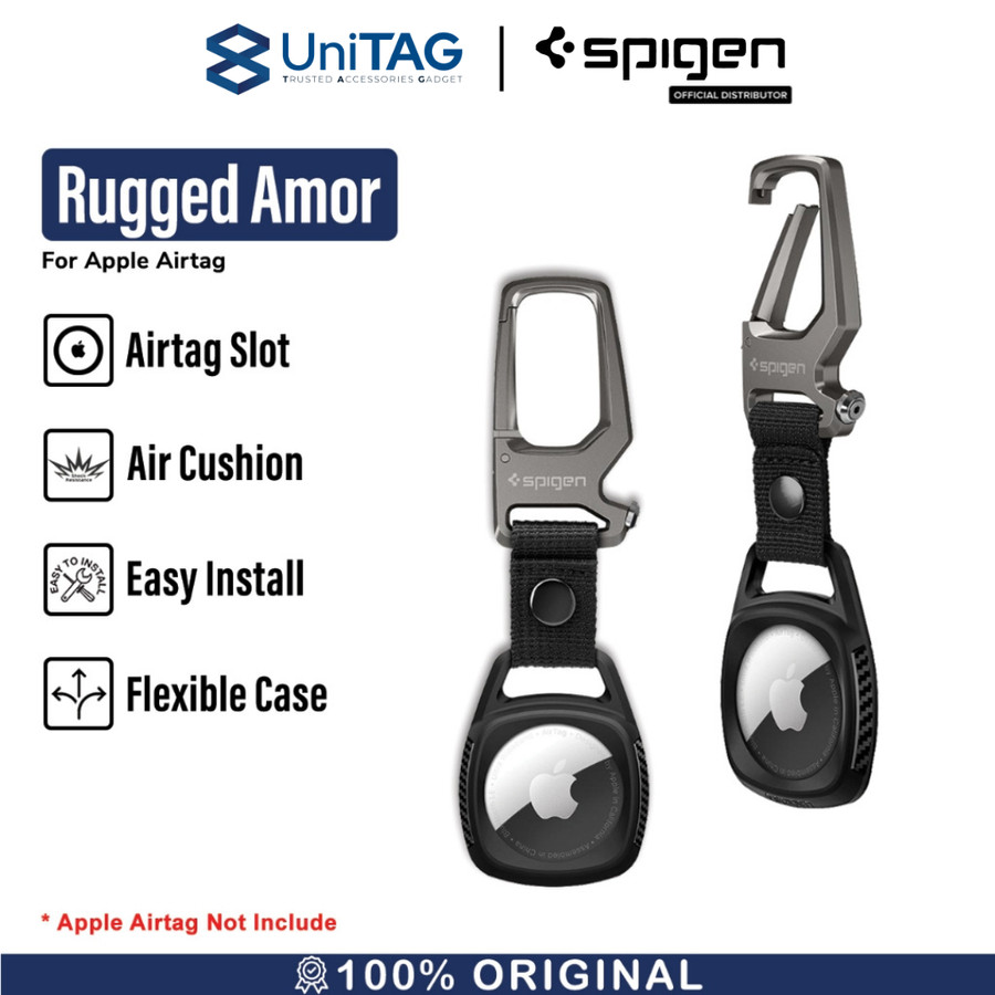 Spigen AirTag Case + Carabiner Rugged Armor - Matte Black AMP01565