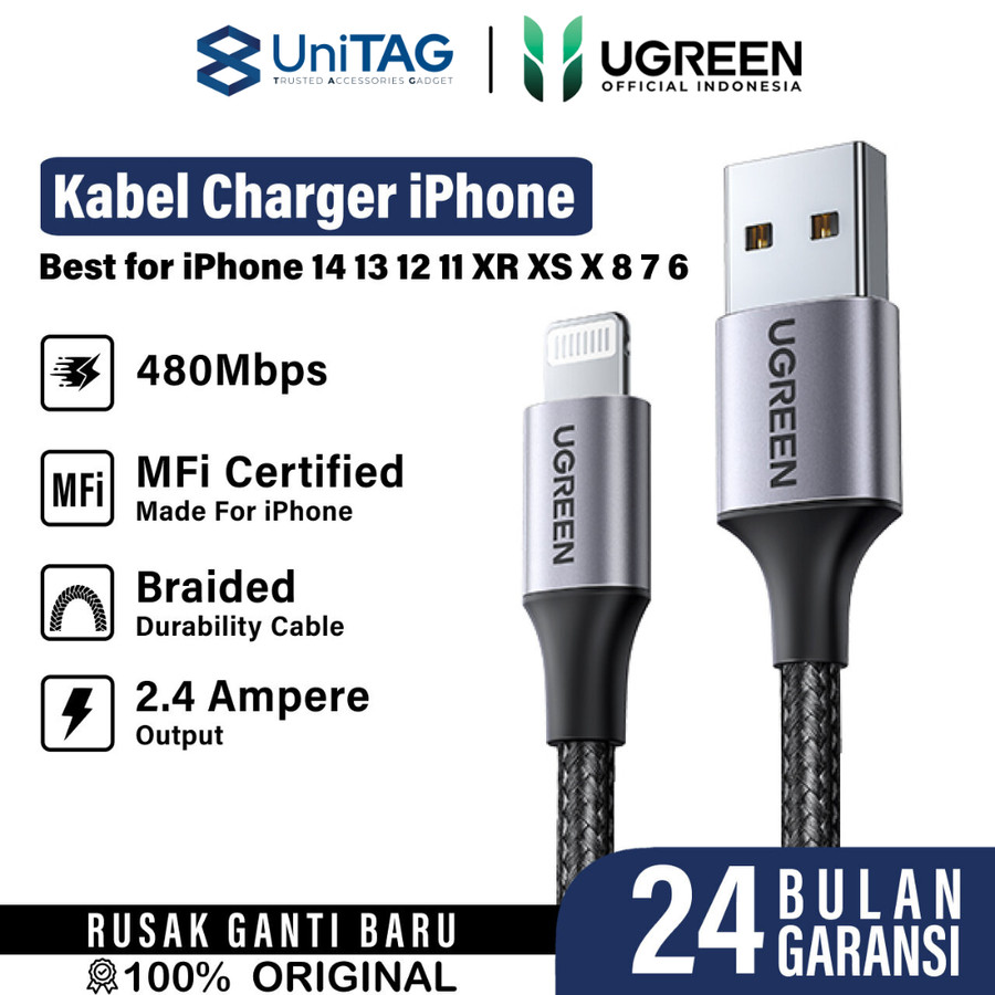 UGREEN Kabel Charger Lightning - USB A 2.4A Braided 1.5m - Black US199 60157