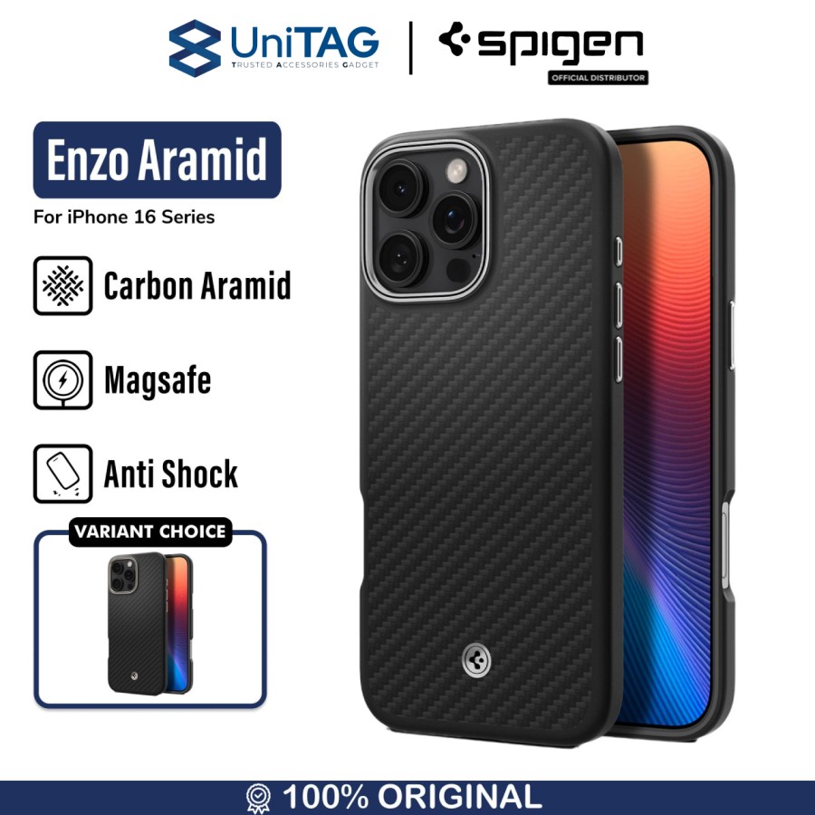 Spigen iPhone 16 Pro Max Case Carbon Enzo Aramid - Black Silver ACS08017