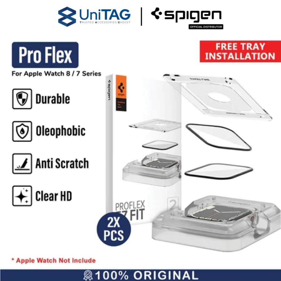 Spigen Apple Watch 41mm (Series 9 / 8 / 7) Screen Protector with Tray 2 Pack ProFlex EZ Fit - AFL04052