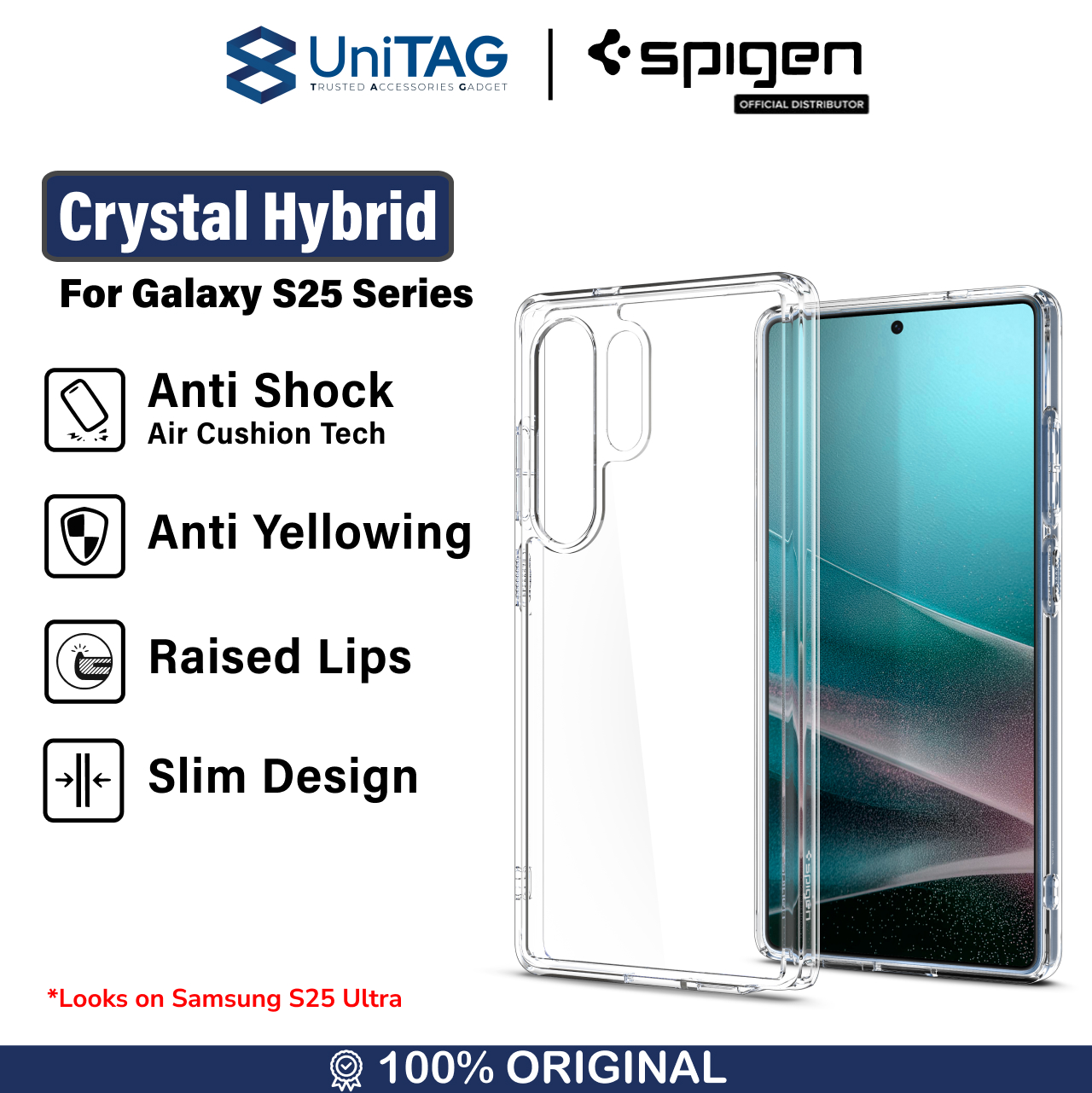 Spigen Galaxy S25 Ultra Case Crystal Hybrid - Crystal Clear ACS08973 (Offline SKU)