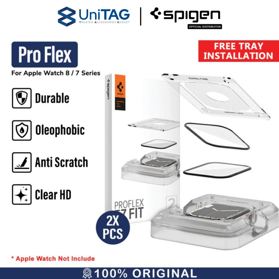 Spigen Apple Watch 44mm (Series 6 / 5 / 4 / SE 2 / SE 1) Screen Protector with Tray 2 Pack ProFlex EZ Fit - Black AFL01220